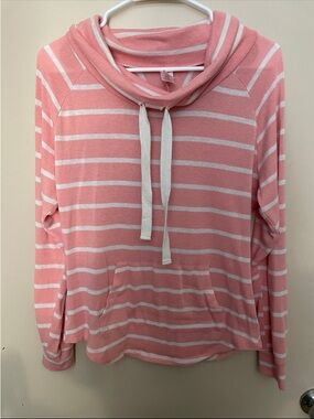 Pink and White Striped Cowl Pullover